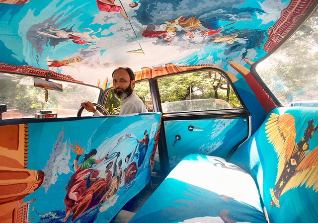 孟买色彩斑斓的插画布出租车22