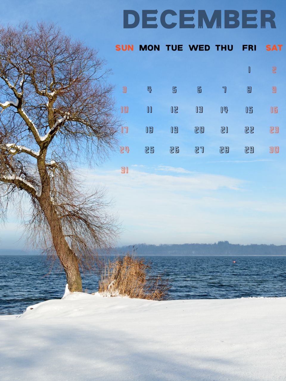 【手机日历壁纸2023年12月】十二月日历雪景高清图片