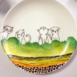 可爱手绘骨瓷餐碟“猫咪森林”