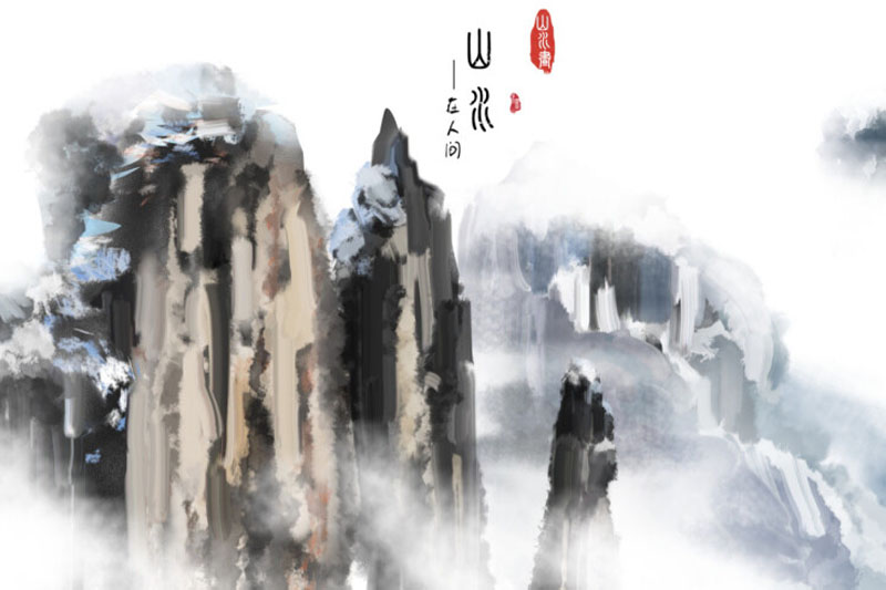 唯美淡雅山水水墨画，极简山水画手账封面素材