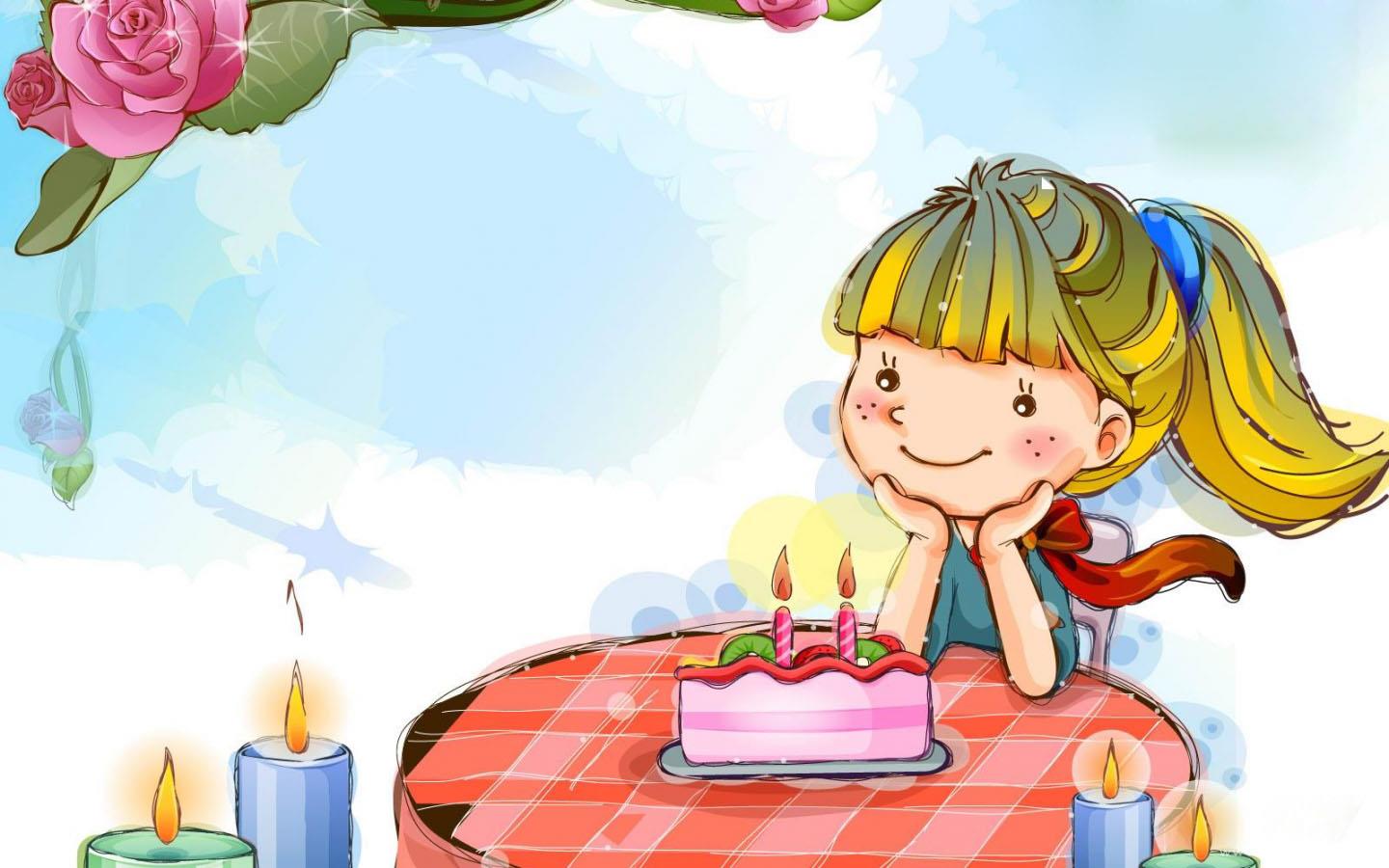 六一儿童节精选卡通小女孩蛋糕庆祝节日素材图片