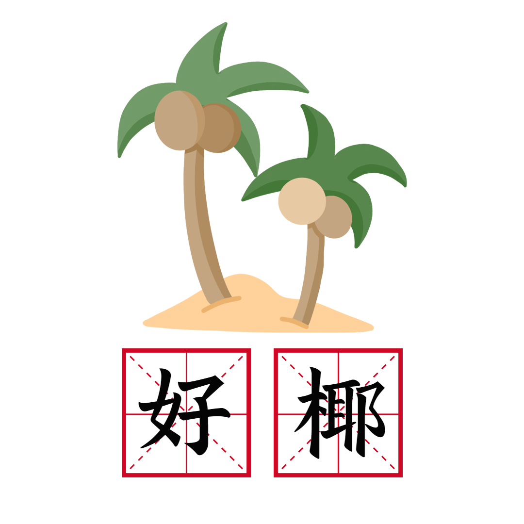椰子水果表情包谐音热词趣味田字格图片