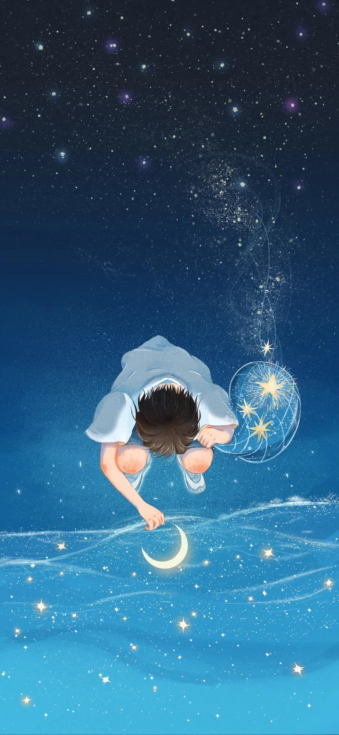 星星月亮都是银河赠送的糖_高清唯美创意手绘插